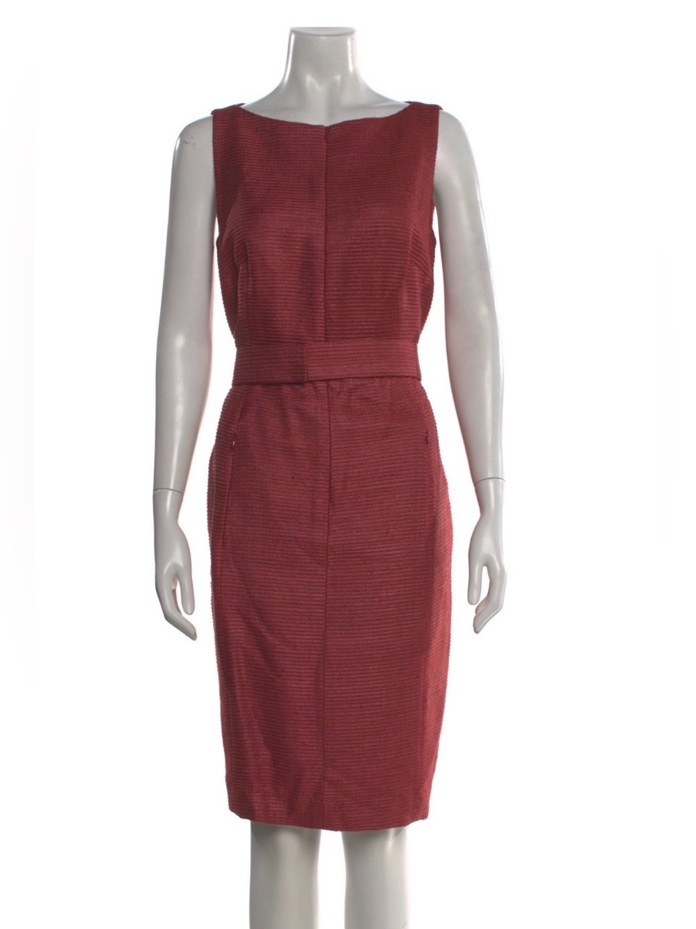 Akris Punto 100% Silk Textured Belted Sheath Dress with Front Zip Size US 10